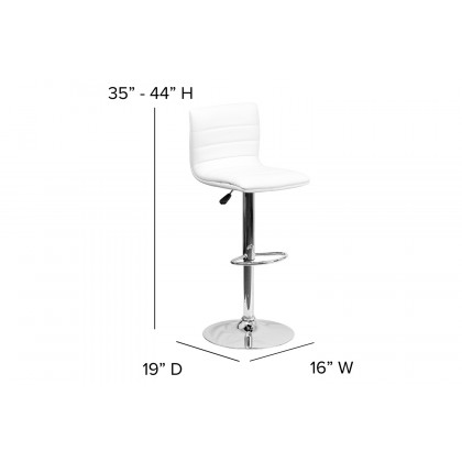 BLNK Vincent Vinyl Adjustable Swivel Bar Stool with Back, Chrome Pedestal Base and Footrest - White