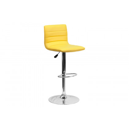 BLNK Vincent Vinyl Adjustable Swivel Bar Stool with Back, Chrome Pedestal Base and Footrest - Yellow