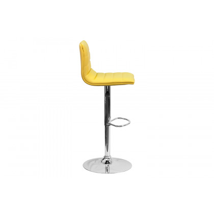 BLNK Vincent Vinyl Adjustable Swivel Bar Stool with Back, Chrome Pedestal Base and Footrest - Yellow