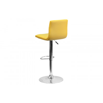 BLNK Vincent Vinyl Adjustable Swivel Bar Stool with Back, Chrome Pedestal Base and Footrest - Yellow