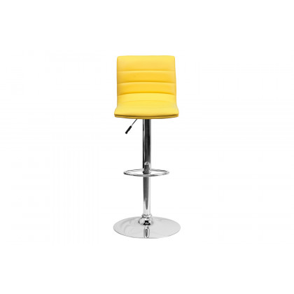 BLNK Vincent Vinyl Adjustable Swivel Bar Stool with Back, Chrome Pedestal Base and Footrest - Yellow
