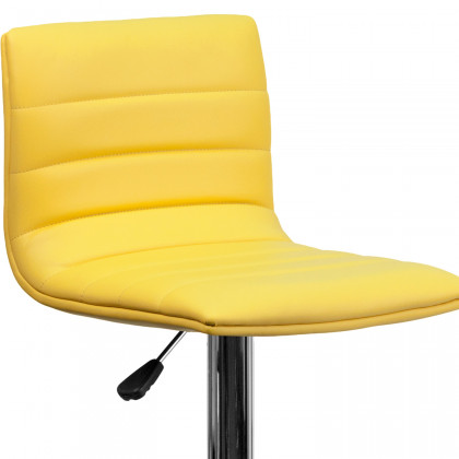BLNK Vincent Vinyl Adjustable Swivel Bar Stool with Back, Chrome Pedestal Base and Footrest - Yellow