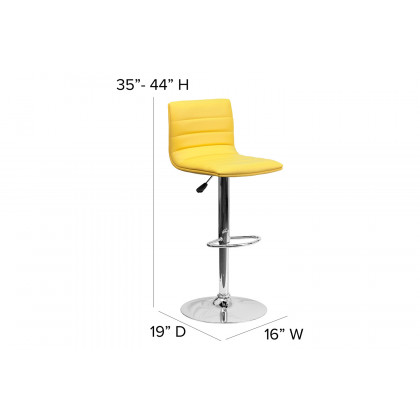 BLNK Vincent Vinyl Adjustable Swivel Bar Stool with Back, Chrome Pedestal Base and Footrest - Yellow