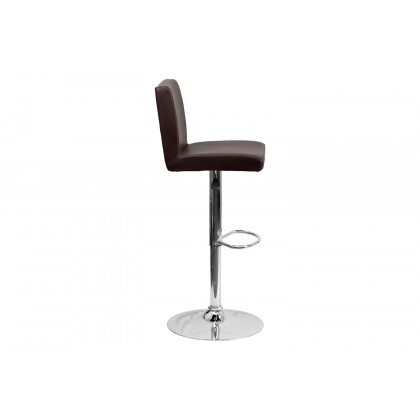 BLNK Contemporary Vinyl Adjustable Height Bar Stool with Panel Back and Chrome Base - Brown