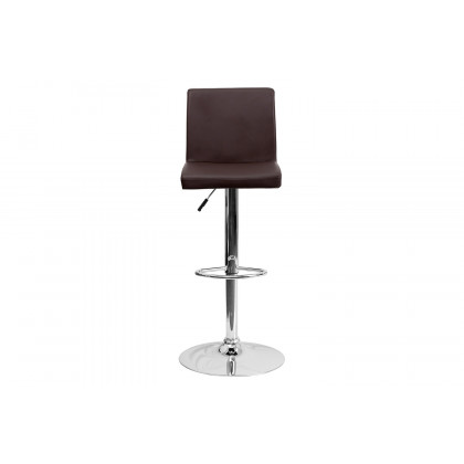 BLNK Contemporary Vinyl Adjustable Height Bar Stool with Panel Back and Chrome Base - Brown