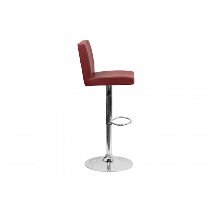 BLNK Betty Vinyl Adjustable Height Bar Stool with Panel Back and Chrome Base - Burgundy