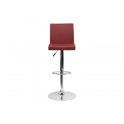 BLNK Betty Vinyl Adjustable Height Bar Stool with Panel Back and Chrome Base - Burgundy