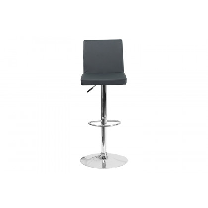 BLNK Betty Vinyl Adjustable Height Bar Stool with Panel Back and Chrome Base - Gray
