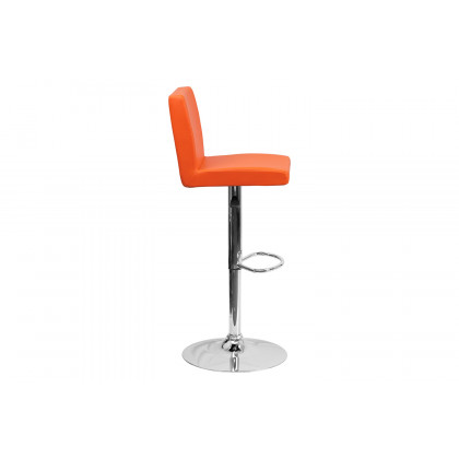 BLNK Contemporary Vinyl Adjustable Height Bar Stool with Panel Back and Chrome Base - Orange