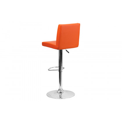 BLNK Contemporary Vinyl Adjustable Height Bar Stool with Panel Back and Chrome Base - Orange