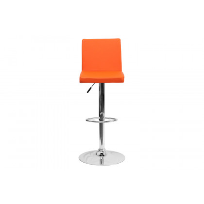 BLNK Contemporary Vinyl Adjustable Height Bar Stool with Panel Back and Chrome Base - Orange