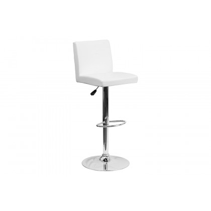 BLNK Betty Vinyl Adjustable Height Bar Stool with Panel Back and Chrome Base - White