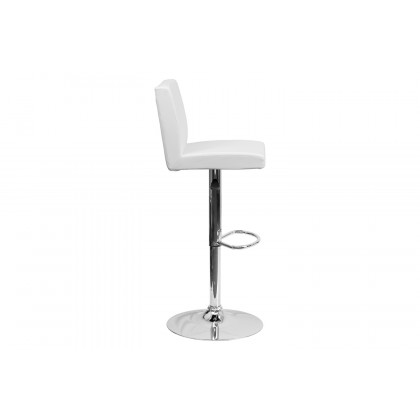 BLNK Betty Vinyl Adjustable Height Bar Stool with Panel Back and Chrome Base - White