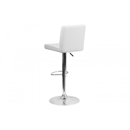 BLNK Betty Vinyl Adjustable Height Bar Stool with Panel Back and Chrome Base - White