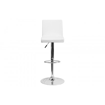 BLNK Betty Vinyl Adjustable Height Bar Stool with Panel Back and Chrome Base - White
