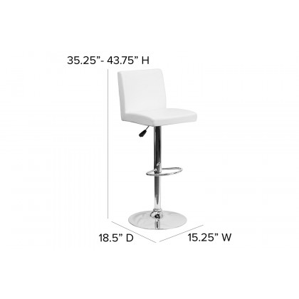 BLNK Betty Vinyl Adjustable Height Bar Stool with Panel Back and Chrome Base - White