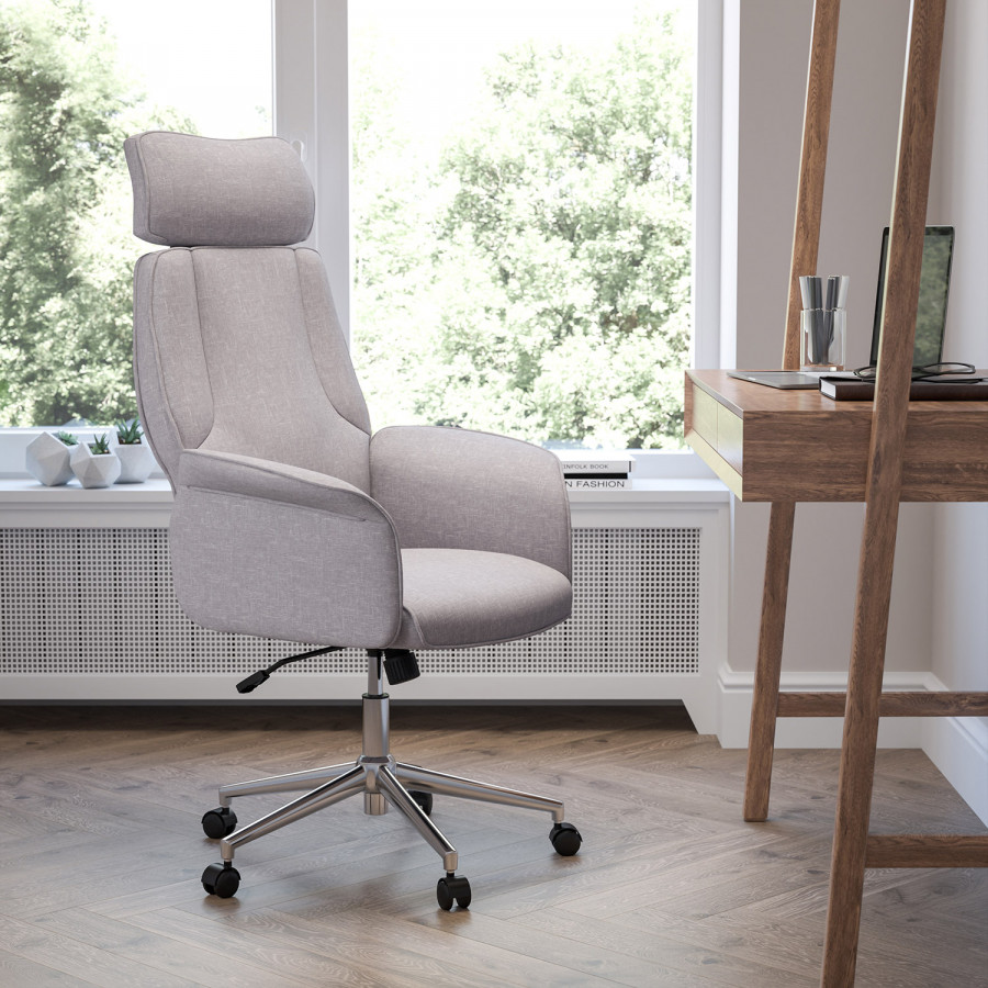 BLNK - Fabric High Back Executive Swivel Office Chair with Chrome Base and Fully Upholstered Arms