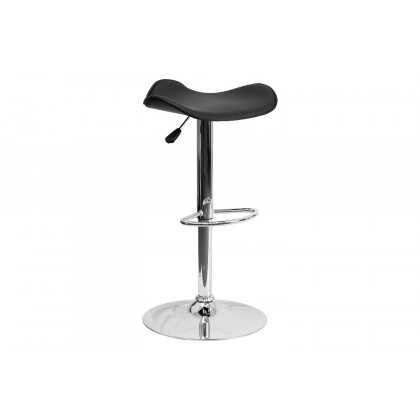 BLNK Caleb Vinyl Adjustable Height Bar Stool with Wavy Seat and Chrome Base - Black