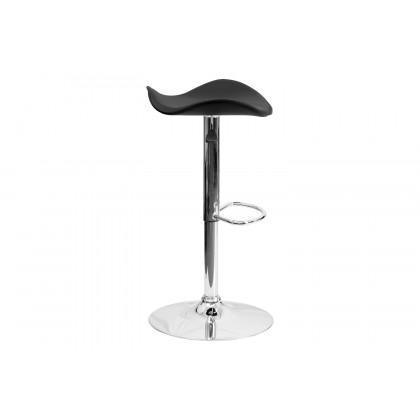 BLNK Caleb Vinyl Adjustable Height Bar Stool with Wavy Seat and Chrome Base - Black