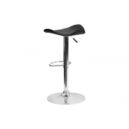 BLNK Caleb Vinyl Adjustable Height Bar Stool with Wavy Seat and Chrome Base - Black