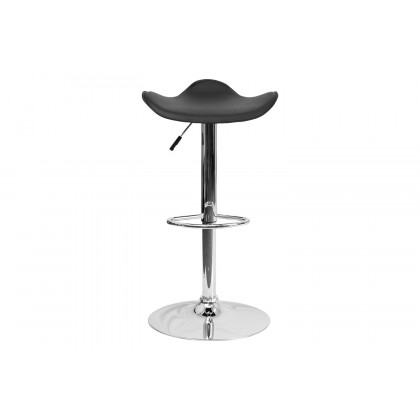 BLNK Caleb Vinyl Adjustable Height Bar Stool with Wavy Seat and Chrome Base - Black