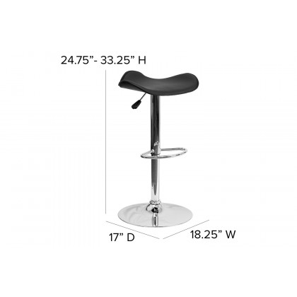 BLNK Caleb Vinyl Adjustable Height Bar Stool with Wavy Seat and Chrome Base - Black