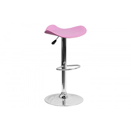 BLNK Contemporary Vinyl Adjustable Height Bar Stool with Wavy Seat and Chrome Base - Pink