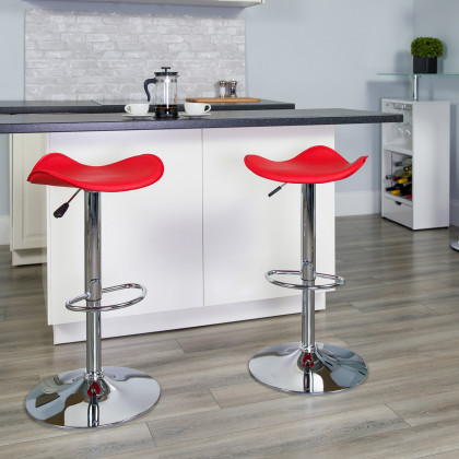 BLNK - Contemporary Vinyl Adjustable Height Bar Stool with Wavy Seat and Chrome Base