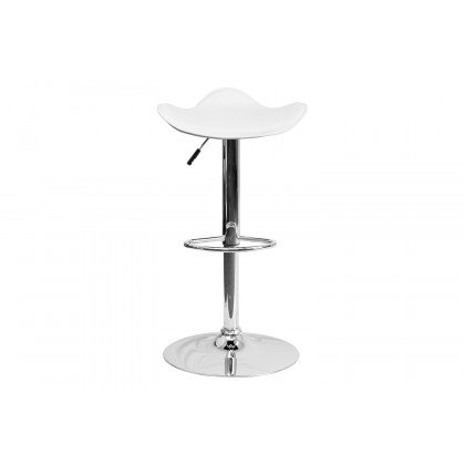 BLNK Caleb Vinyl Adjustable Height Bar Stool with Wavy Seat and Chrome Base - White