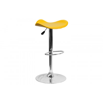 BLNK Caleb Vinyl Adjustable Height Bar Stool with Wavy Seat and Chrome Base - Yellow