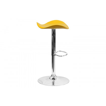 BLNK Caleb Vinyl Adjustable Height Bar Stool with Wavy Seat and Chrome Base - Yellow