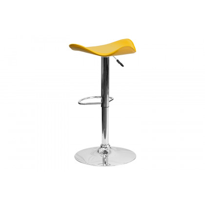 BLNK Caleb Vinyl Adjustable Height Bar Stool with Wavy Seat and Chrome Base - Yellow
