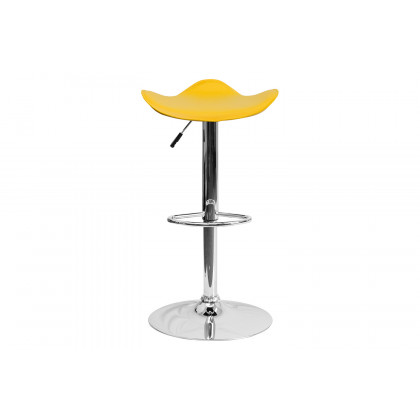 BLNK Caleb Vinyl Adjustable Height Bar Stool with Wavy Seat and Chrome Base - Yellow