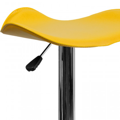 BLNK Caleb Vinyl Adjustable Height Bar Stool with Wavy Seat and Chrome Base - Yellow
