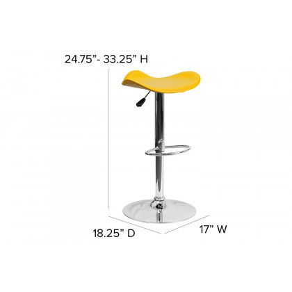 BLNK Caleb Vinyl Adjustable Height Bar Stool with Wavy Seat and Chrome Base - Yellow