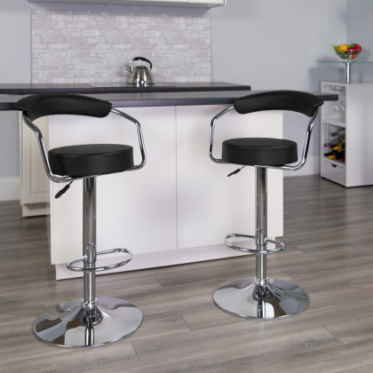 BLNK - Cruz Vinyl Adjustable Height Bar Stool with Arms and Chrome Base