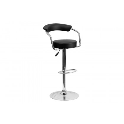 BLNK Cruz Vinyl Adjustable Height Bar Stool with Arms and Chrome Base - Black