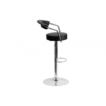 BLNK Cruz Vinyl Adjustable Height Bar Stool with Arms and Chrome Base - Black
