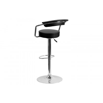 BLNK Cruz Vinyl Adjustable Height Bar Stool with Arms and Chrome Base - Black