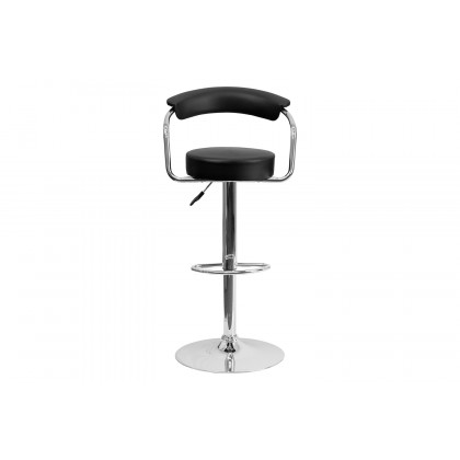 BLNK Cruz Vinyl Adjustable Height Bar Stool with Arms and Chrome Base - Black