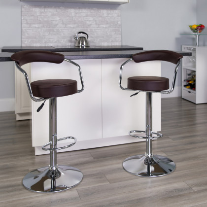 BLNK - Cruz Vinyl Adjustable Height Bar Stool with Arms and Chrome Base