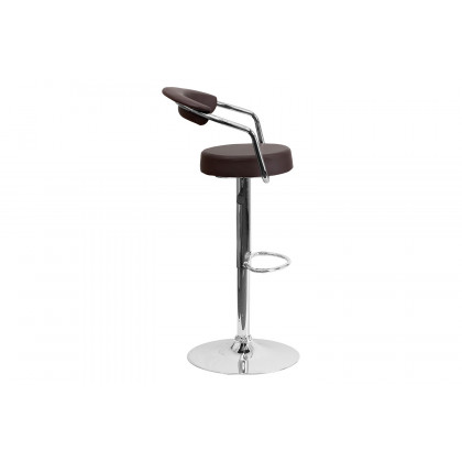 BLNK Cruz Vinyl Adjustable Height Bar Stool with Arms and Chrome Base - Brown