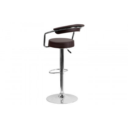BLNK Cruz Vinyl Adjustable Height Bar Stool with Arms and Chrome Base - Brown