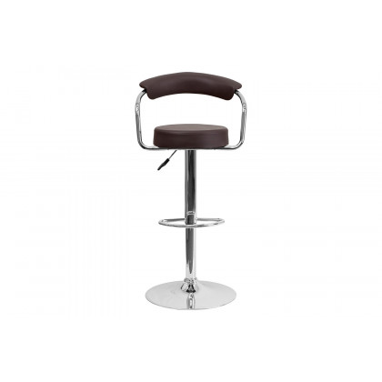 BLNK Cruz Vinyl Adjustable Height Bar Stool with Arms and Chrome Base - Brown