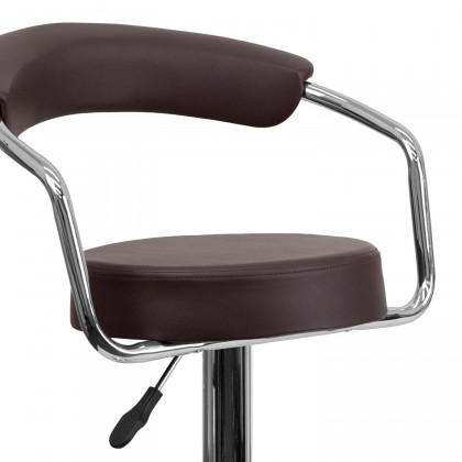 BLNK Cruz Vinyl Adjustable Height Bar Stool with Arms and Chrome Base - Brown