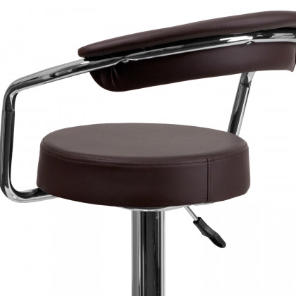 BLNK Cruz Vinyl Adjustable Height Bar Stool with Arms and Chrome Base - Brown