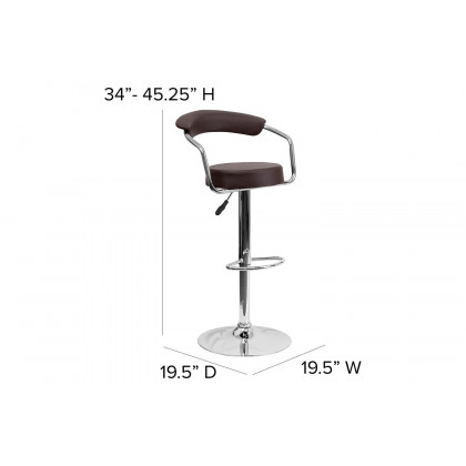 BLNK Cruz Vinyl Adjustable Height Bar Stool with Arms and Chrome Base - Brown