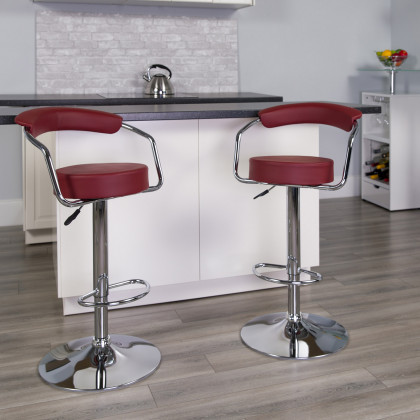 BLNK - Cruz Vinyl Adjustable Height Bar Stool with Arms and Chrome Base