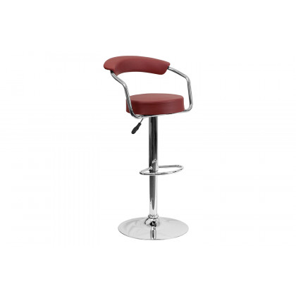 BLNK Cruz Vinyl Adjustable Height Bar Stool with Arms and Chrome Base - Burgundy