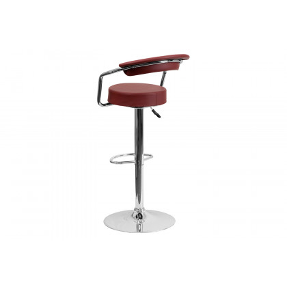 BLNK Cruz Vinyl Adjustable Height Bar Stool with Arms and Chrome Base - Burgundy